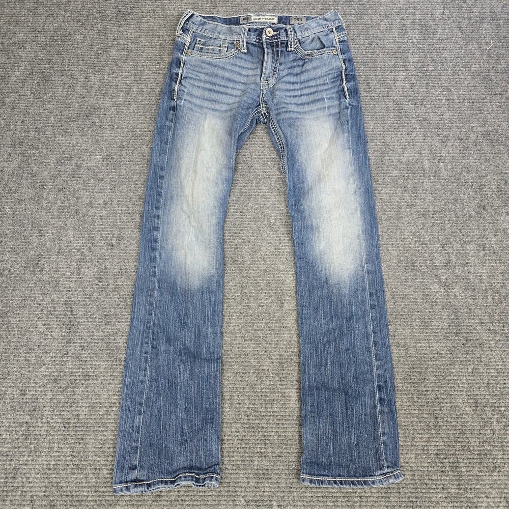 BKE Aiden Straight Jeans Mens 29R 29x32 Blue Faded Thick Stitch Buckle Western